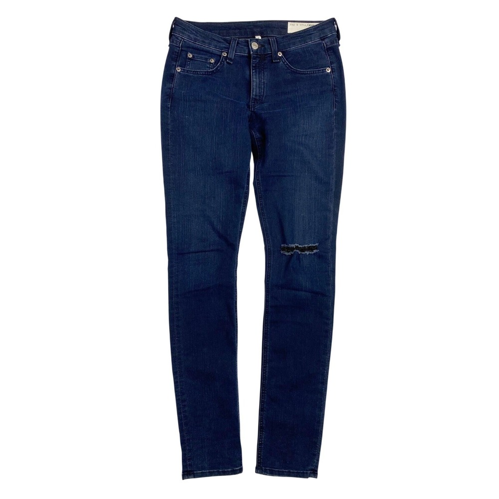 Rag & Bone Terra Blues Jean Skinny Dark Wash Distressed Knee Women Size 27 Denim